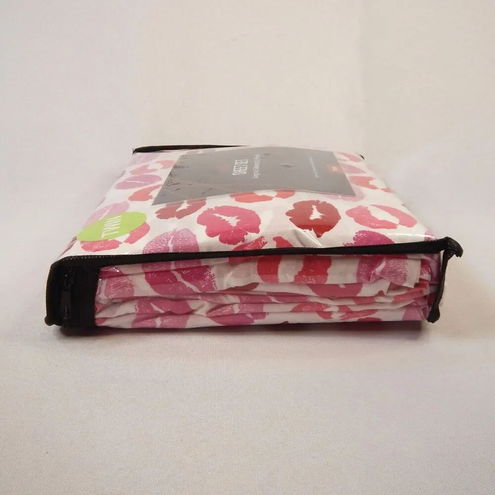 Valentines Day Red Pink Lips KISS  Love Lipstick TWIN Sheet 3 pc Set Girls Teen